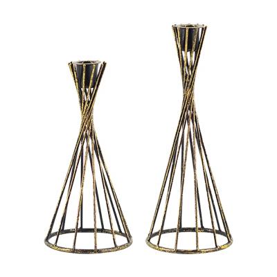 China Home Decorative/Wedding/Garden Decor Antique Matte Brush Gold Foil Tall Wire Metal Candlestick Table Black Candle Holder Set For Home Decor for sale