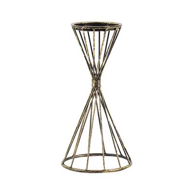 China Home Decorative Black/Wedding/Garden Decor Antique Matte Brush Gold Foil Pillar Stand with Iron Planter Metal Wire Candle Holder for Decor for sale