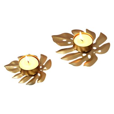 China Home/Wedding/Garden Decor Home Candle Holder Mini Size Decorative Metal Wire Design Leaf Tea Light Holder Cheap Gold Decor For Table for sale