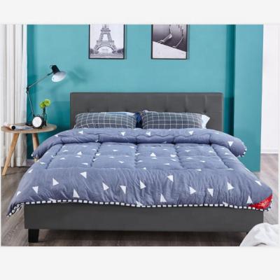 China Eco-friendly Single Wood Leg Slat Wooden Headboard PVC Fabric Furniture Bedroom Furniture King Queen Size Queen Double Bed for sale