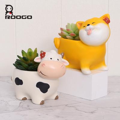 China Roogo cute animal wholesale resin cute cartoon animals flower mini pots garden plant succulent pots for sale