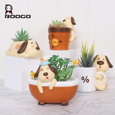 China Wholesale Garden Flower Resin Roogo Dogs Plant Succulent Pots Cute Casual Cute Pot Dalmatian for sale