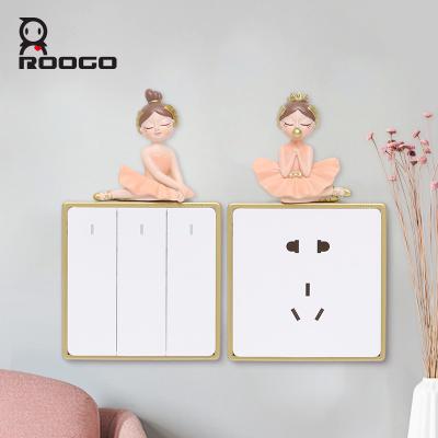 China New Design Art Decor ROOGO Ballet Girl Wall Switch Stickers Living Room Bathroom Home Decoration for sale