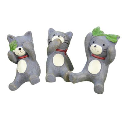 China Art Decor ROOGO Cat Pet Miniature Resin Pot stakes flower pot ornaments Home&Garden set of 3 for sale