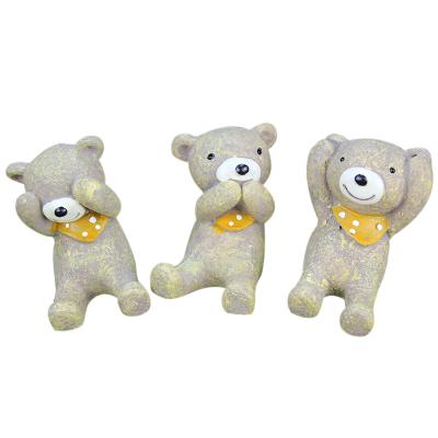 China Art Decor ROOGO Teddy Bear Miniature Resin Pot stakes flower pot onanments Home&Garden set of 3 for sale