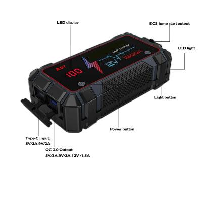 China Solar Portable Car Jump Start 12800mAH Li Battery Power Bank System Passenger Car Emergency Car Battery Storage for sale