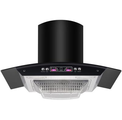 China Wall-Mounted Kitchen Smoke Exhaust Hood Glass Arc-shaped Cooker Hood Range Hoods en venta