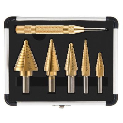 China 6PCS Drilling Holes HSS Drill Bit Titanium Nitride Coated Step Steel Drill Bit Set With For Metal Drilling Making Holes for sale