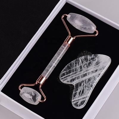 China Body Jade Stone Facial Massage Set High Quality Natural Anti Aging Gua Sha and Jade Roller Original Crystal White Jade Massage Face Eye Neck Roller for sale