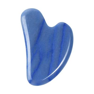 China Blue Aventurine Gua Sha Face Massage Tool Best Jade Shape Massage Face Eye Neck Body Guasha Facial Body Anti Natural Aging Therapy Wholesale Stone for sale