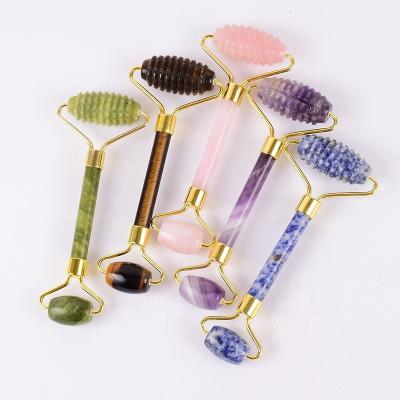 China Authentic Jade Roller Purple Streaked Rose Quartz Facial Roller Beauty Factory Price Face Eye Neck Body Massage Stone Natural Stone Tool Anti Aging for sale