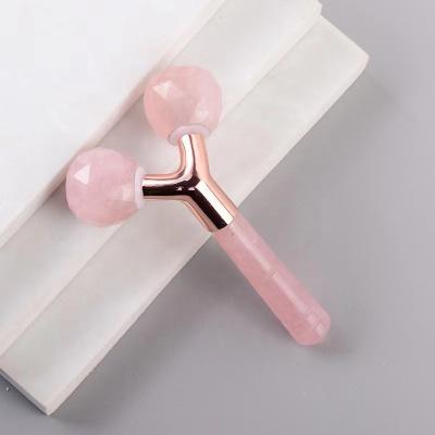 China High Quality Natural Stone Rose Quartz Y Body Massage Face Eye Neck Shape Face Roller Beauty Skin Lifting Tighten 3D Massage Facial Roller for sale