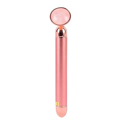 China Gold Electric Facial Roller Lifting Rose Quartz Face Roller 24k Vibration Massager Face Bar Eye Neck Body Anti-Wrinkle Beauty Skin Roller for sale