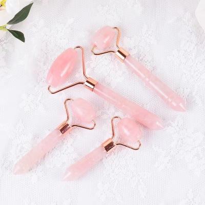 China Single Head Massage Face Eye Neck Body Jade Roller Natural Rose Quartz Face Roller Mini Massage Wand Crystal Facial Health Eye Beauty Skin Lifting Massager for sale