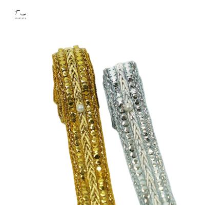 China Sustainable Customized Braided Sequined Gold Lace Trimming For Hat Decoration Trim for sale