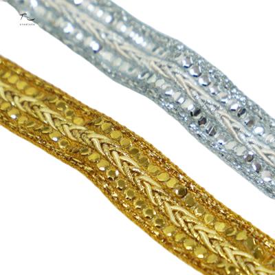 China Gold Yarn Polyester Jacquard Ribbon or Elegent Ribbon Soft Sustainable Rope Ribbon Used for Home Textile for sale