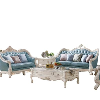 China Handmade Carving Leather Luxury Living Room Sofa Set Hot Sale European Classic Style Top Quality Genuine Cowhide Wood+leather for sale