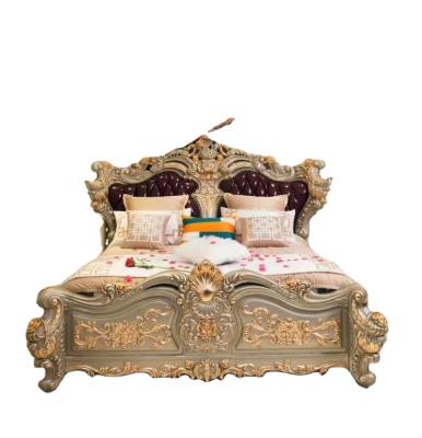 China Luxury handmade royal bed and bedside antique classic European classic Italian king bedroom furniture solid wood for sale