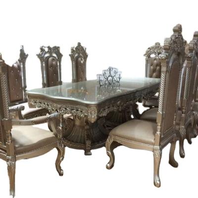 China Unique Hot Sale European Style Antique Solid Wood Royal Dining Table Set for sale