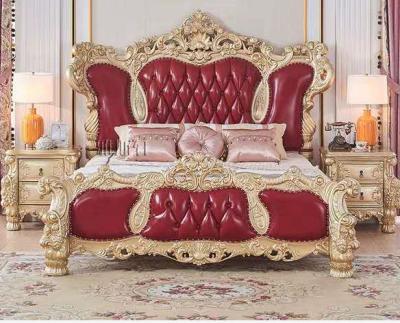 China European Italian Classic Wooden Real Leather Royal Bedroom Furniture Solid Wood Antique Furniture For Big House for sale