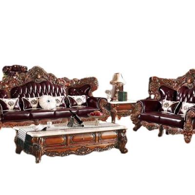 China Original Italian American European Classic Genuine Leather Living Room Sectional Sofa Set Classic Romantic Antique Wooden Brown Color for sale