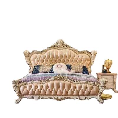 China Hot Selling Empire Leather King Size Royal Luxury Solid Wood Solid Wood Bedroom Furniture Home European Classic Style Double Bedroom for sale