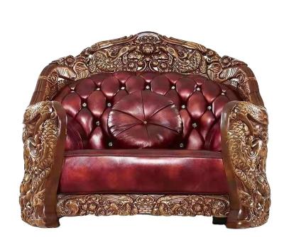 China Foshan Manunfacter Traditional Hot Sales European Hardwood Carved Elephant Handmade Unique Design Royal Italian Leather Living Room Sofa Set for sale