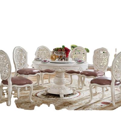 China China Traditional Factory Style Luxury French Lobby White Marble Top Dining Oak Wood Table Set With Leather Chair for sale