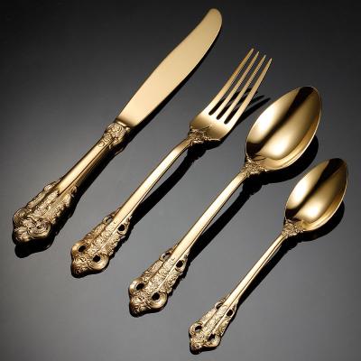 China 2020 New Arrivals Vintage Flatware Silverware Stainless Steel Sustainable Royal Gold Plated 18/8 Luxury Cutlery Set for sale