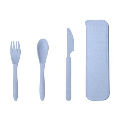 China Eco-Friendly Drinking Travel Camping Knife Fork Spoon Straw Wheat Plastic Cutlery Set Sustainable for sale