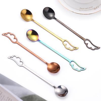 China Viable Creative Design Feather Shape Coffee Dessert Stirring Stainless Steel Spoon For Wedding Birthday Gift for sale