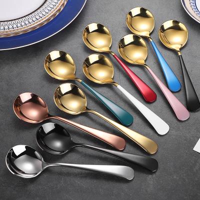 China 2020 Viable Hot Sale Stainless Steel Round Shape Coffee Tea Dessert Metal Spoon With Gold Plated Spray Paint for sale