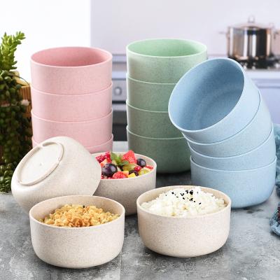 China 4 Pcs Sustainable Biodegradable Tableware Wheat Straw Fiber Dessert Salad Rice Unbreakable Safe Bowl Sets for sale