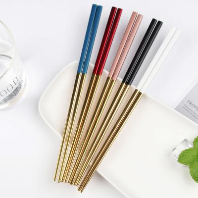 China Sustainable Customized Logo SUS304 Stainless Steel Metal Chopstick With Gold Titanium Plated Japanese Chopsticks for sale