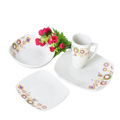 China Customized Viable Fine China Square Shape Ceramic Dinnerware Set 16pcs/dish Cheap Dinner Plate White Porcelain SJ120 for sale