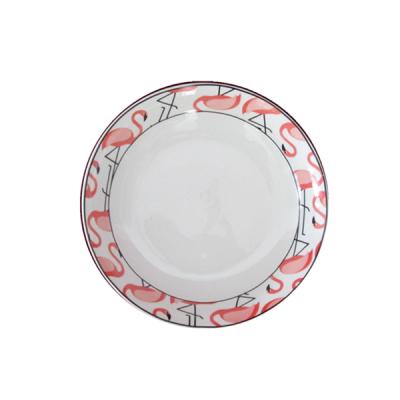 China Round Shape Sustainable Ceramic Dish With Flamingo Design for sale