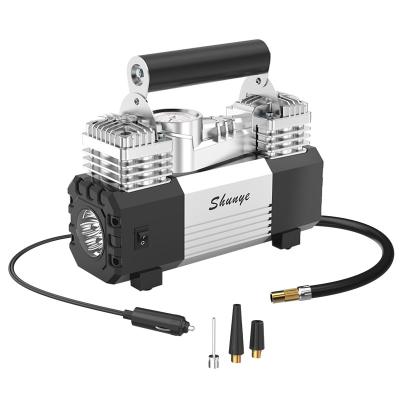 China 60L/min metal double cylinder high power air compressor with built-in 12V air charging pump for sale