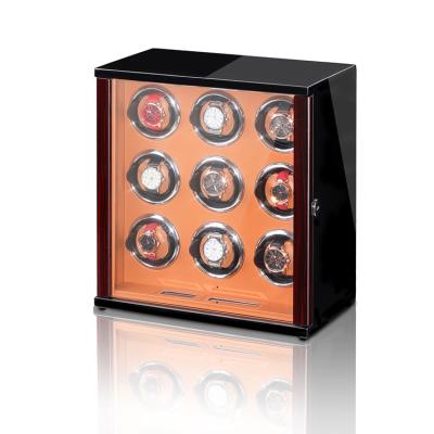 China Watch Winder Eduin 9 Slots LCD Watch Case With Motor Customized Watch Winder Clear Window Wooden Watch Shaker for sale