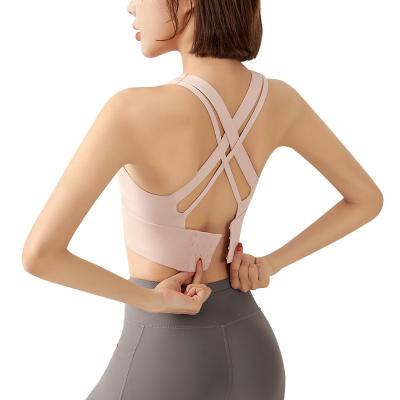 China High Quality Breathable Yoga Bra Ladies Sports Screw Net Shockproof Large V-Neckline Underwear Yoga Back Bra for sale