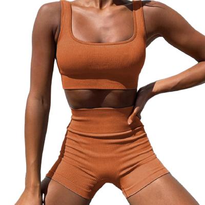 China Wholesale Breathable Sports Bra Set Seamless Quick Dry Shockproof Knitted Wire Gym Sport Yoga Comfortable Bra for sale