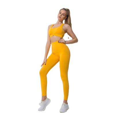 China Wholesale Breathable Women Two Piece Set Yoga Quick Dry Workout Bra And Pants Shockproof Two Piece Set for sale