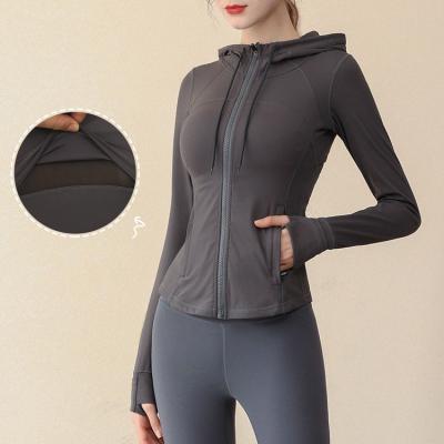 China Fitness Yoga Winter Hot Sale Women's Autumn Elastic Waist Breathable Full Top Zipper Closing Tight Hooded Long Sleeve Fitness Yoga Wear for sale