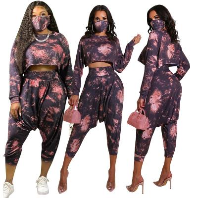 China Autumn New Style Tie Dye 2021 Viable Printing Loose Tops Fashion Casual Two Piece Set Plus Size Women Clothing for sale