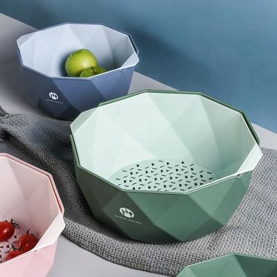 China Large Viable Geometric Kitchen Colander Set Plastic Kitchen Drain Basket Bowl Drain Basket for sale