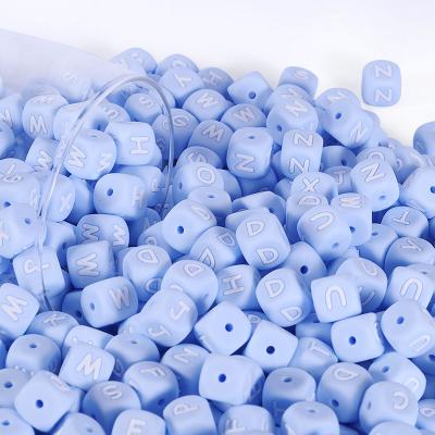 China 12mm Soft Baby Teething Beads Soft Bpa Free Silicone Square Letter Beads For Baby for sale