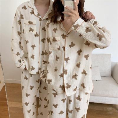 China QUICK DRY Cotton Women's Pajamas Kawaii Sleepwear Bear Print Couples Nightgowns Cute Cartoon Print Pijama 2 Pieces Set Pajamas For Man for sale