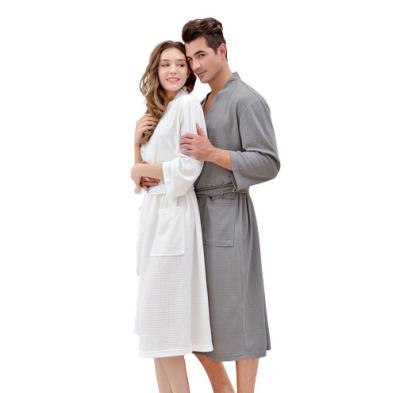 China Breathable Dressing Gown Bathrobe For Women Men Waffle Water Absorption Sleepwear Long Robes Nightgown Quick Dry Lovers Bathrobe for sale