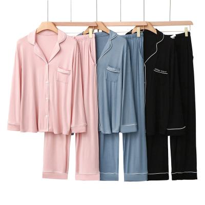 China Spring and Autumn Ladies Pajamas Modal Thin QUICK DRY Contrast Color Cardigan Lapel Long Sleeve Soft Comfortable Breathable Homewear Set for sale