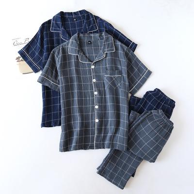 China 2022 summer men's suit cotton gauze crepe gauze men's short-sleeved pajamas 2022 large size QUICK DRY men's cotton pants loose home service for sale