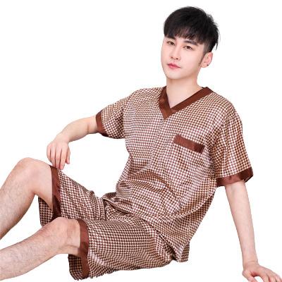 China QUICK DRY Autumn Summer Silk Men's Pajamas Short Sleeve Pajamas Set Casual Male Pijamas Homewear Nightwear Sleepwear 2pcs Home Clothes for sale